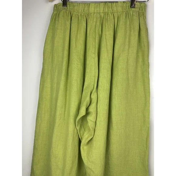 Bryn Walker 100% Linen Wide Leg Pull-On Pant Stretch Lagenlook Green Size Medium - Picture 9 of 12